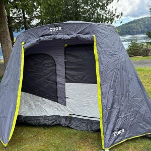 camping tent setup Vancouver Island campground near Nanaimo gear rental